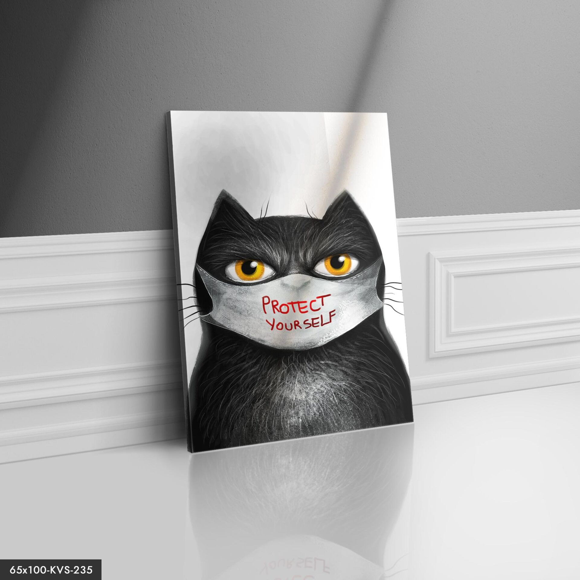 Maskeli Kedi Kanvas - Canvas Tablo 40 x 30 CM - Çok Renkli