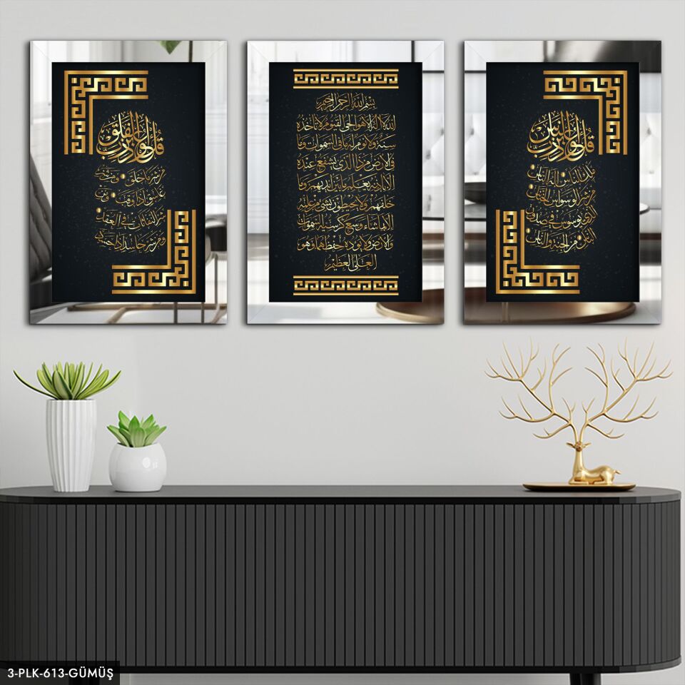 Felak Nas Ayetel Kürsi 3 Parça Pleksi Aynalı Tablo 40 x 60 CM - Gümüş