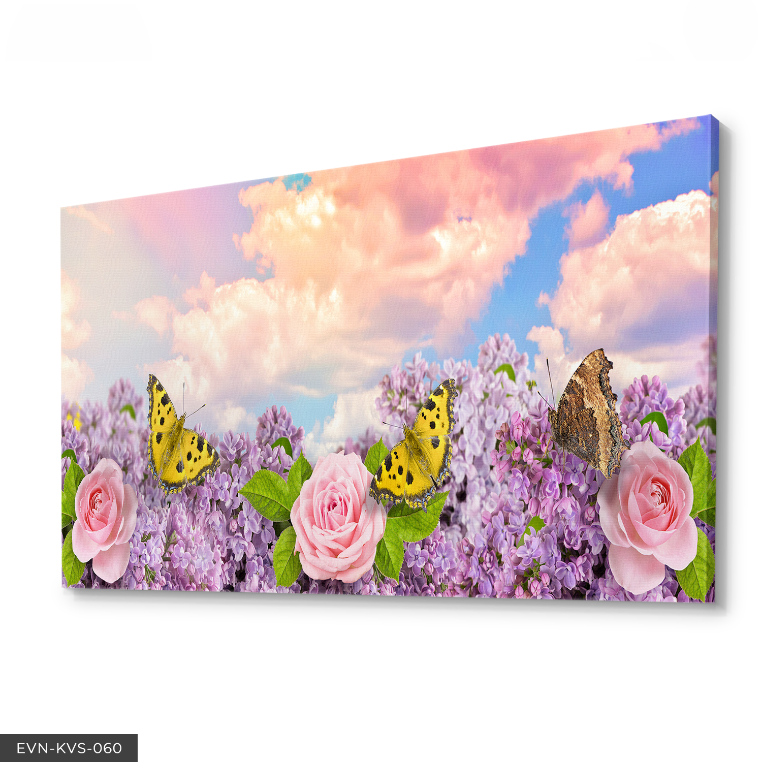 Pembe Çiçek Ve Kelebekler Tek Parça Kanvas Canvas Tablo Tablo