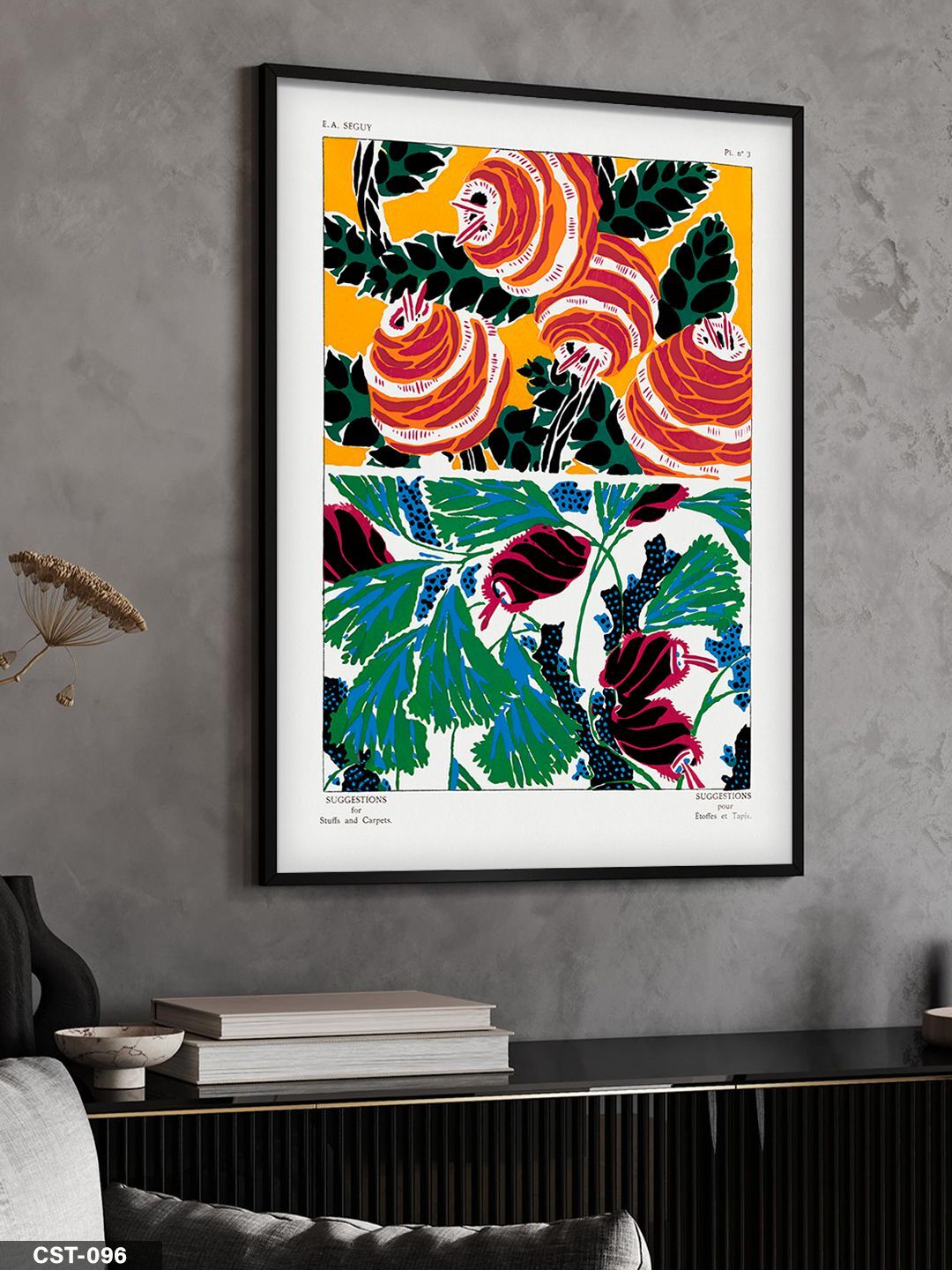 Çiçek Desenli Renkli Tek Parça Ahşap Çerçeveli Tablo Siyah - 30 x 40 CM