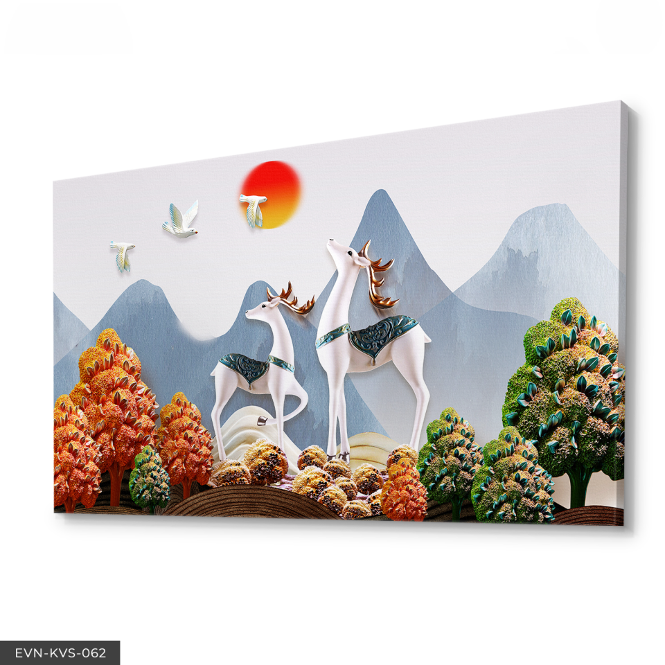 Göğe Bakan Geyikler Tek Parça Kanvas Canvas Tablo Tablo