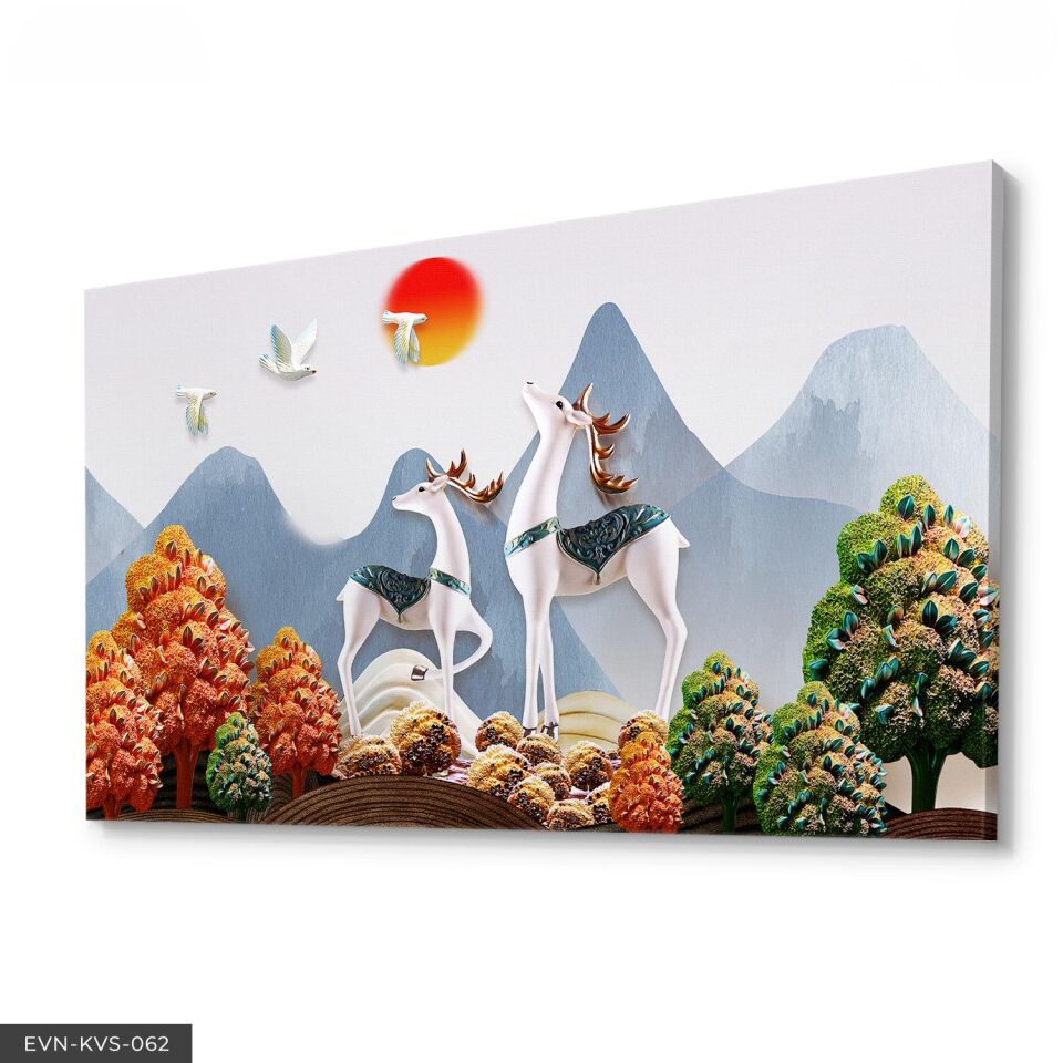 Göğe Bakan Geyikler Tek Parça Kanvas Canvas Tablo Tablo