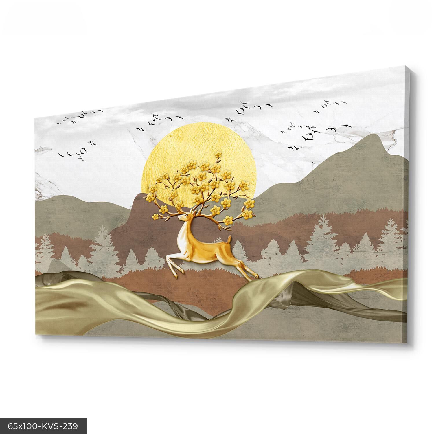 Gold Geyik Kanvas - Canvas Tablo 40 x 30 CM - Çok Renkli