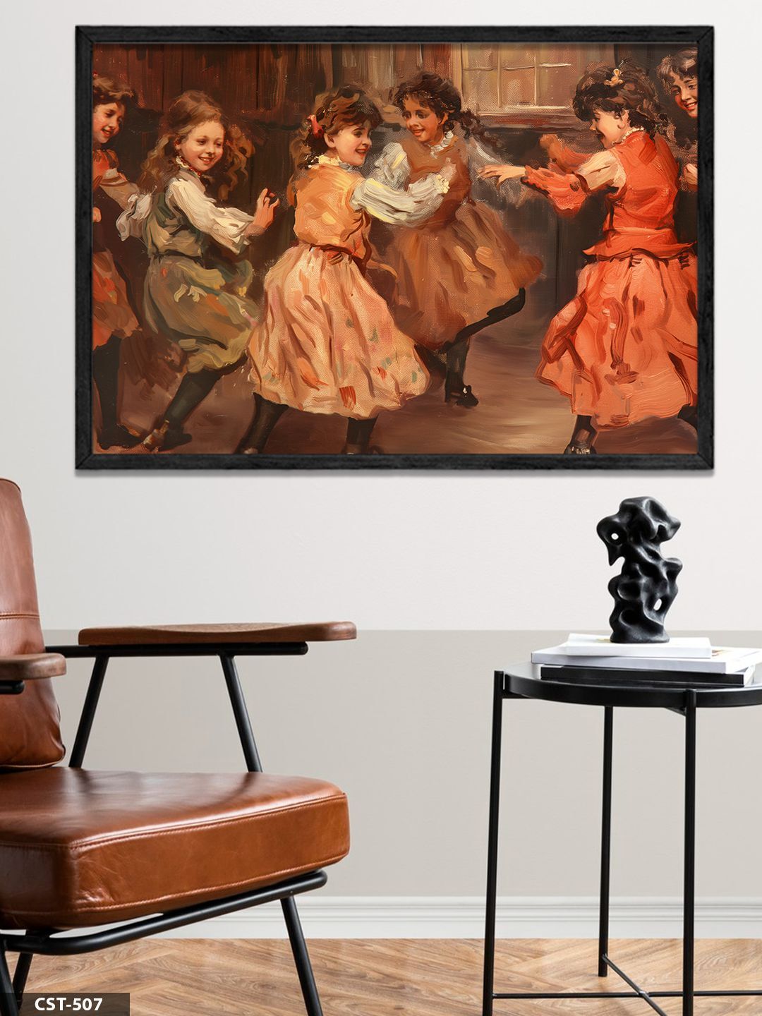 Dans Eden Çocuklar Tek Parça Ahşap Çerçeveli Tablo Siyah - 40 x 60 CM