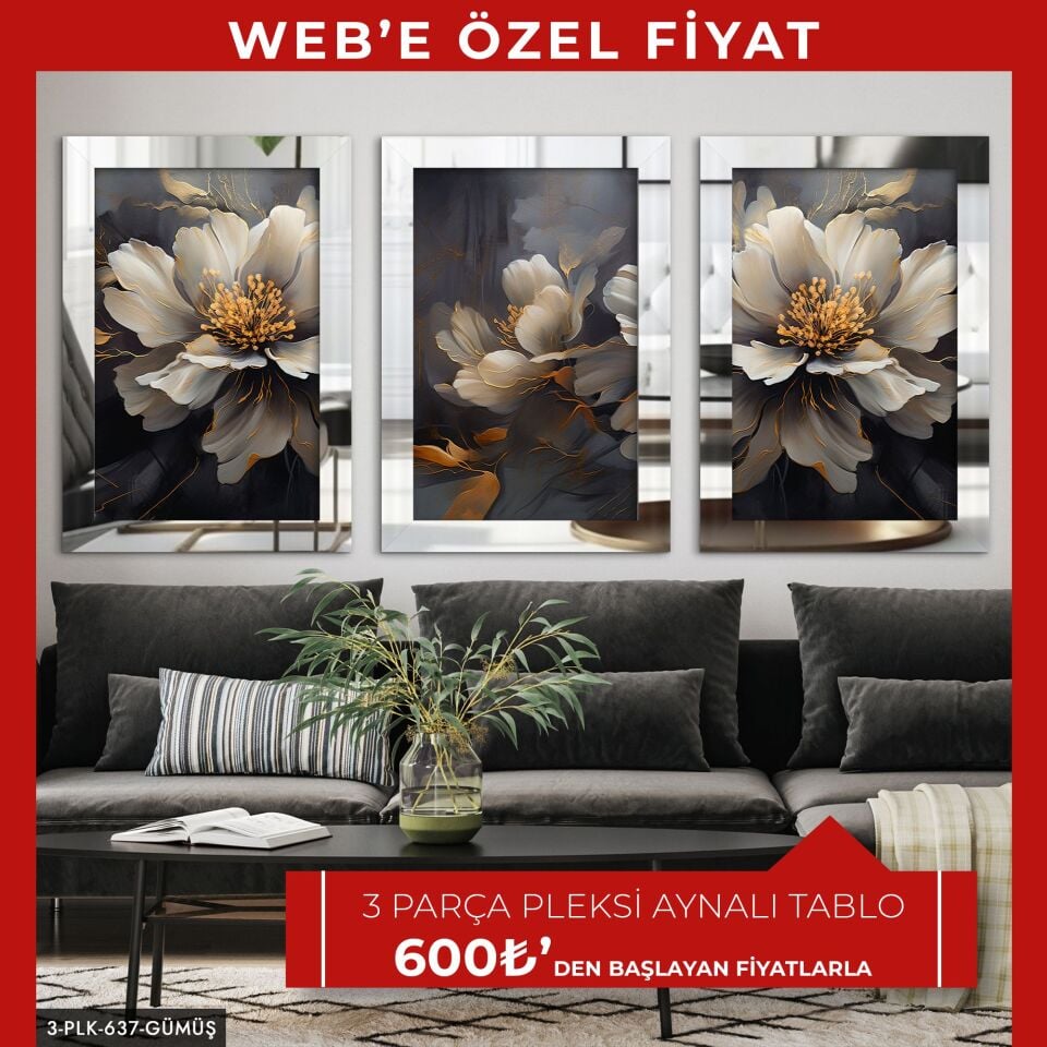 Çiçekler 3 Parça Pleksi Aynalı Tablo | WEB'E ÖZEL FİYAT