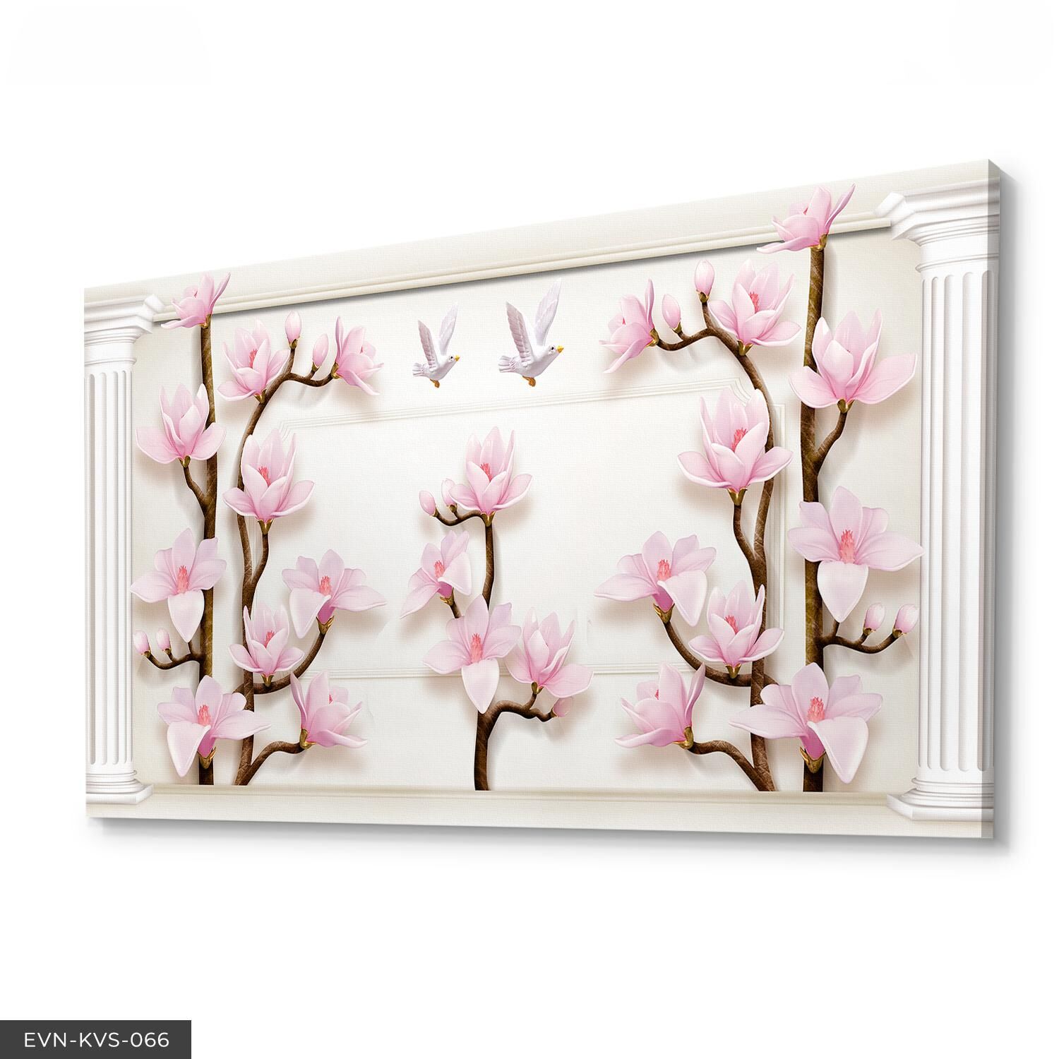 Pembe Çiçek Ve Güvercin Tek Parça Kanvas Canvas Tablo Tablo 40 x 30 CM - Çok Renkli