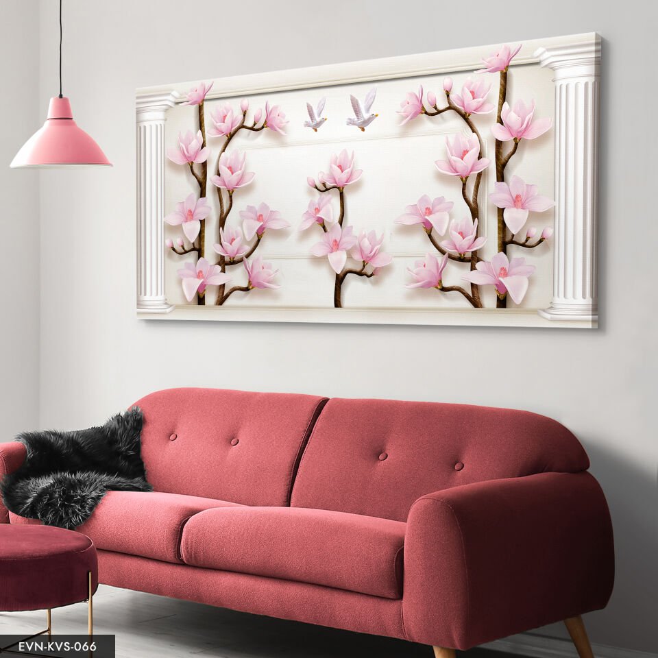 Pembe Çiçek Ve Güvercin Tek Parça Kanvas Canvas Tablo Tablo