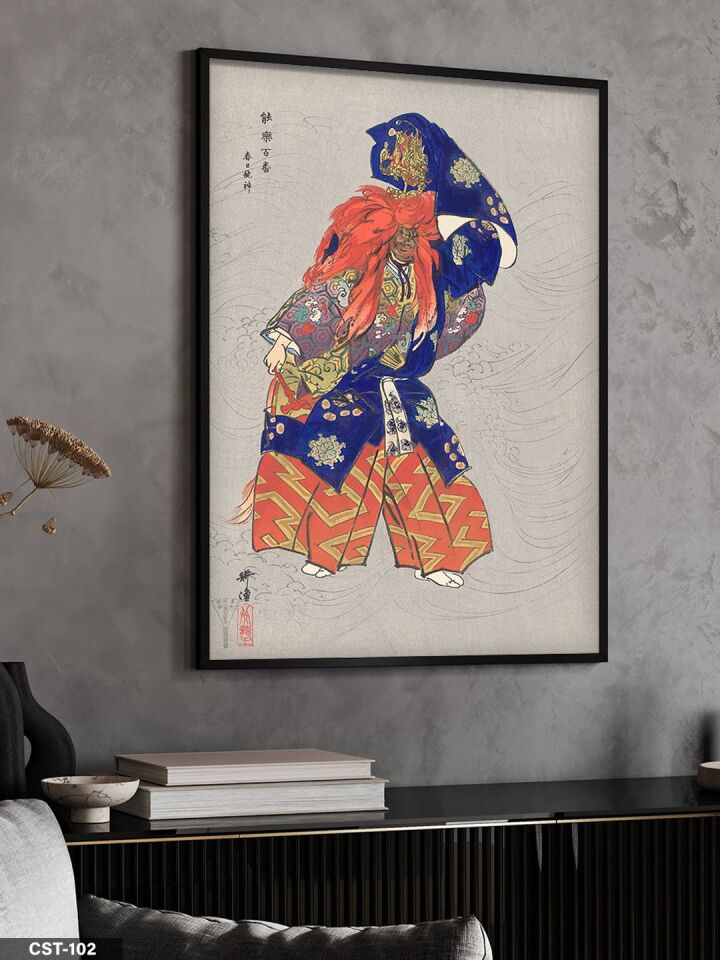 Geleneksel Kostümlü Figür illüstrasyon Tek Parça Ahşap Çerçeveli Tablo Siyah - 30 x 40 CM