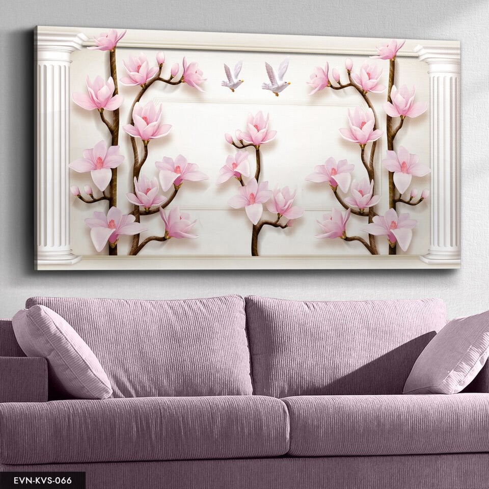 Pembe Çiçek Ve Güvercin Tek Parça Kanvas Canvas Tablo Tablo