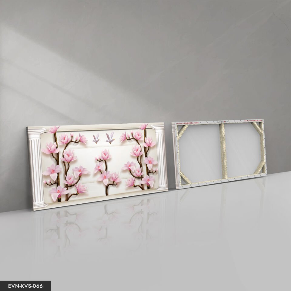 Pembe Çiçek Ve Güvercin Tek Parça Kanvas Canvas Tablo Tablo