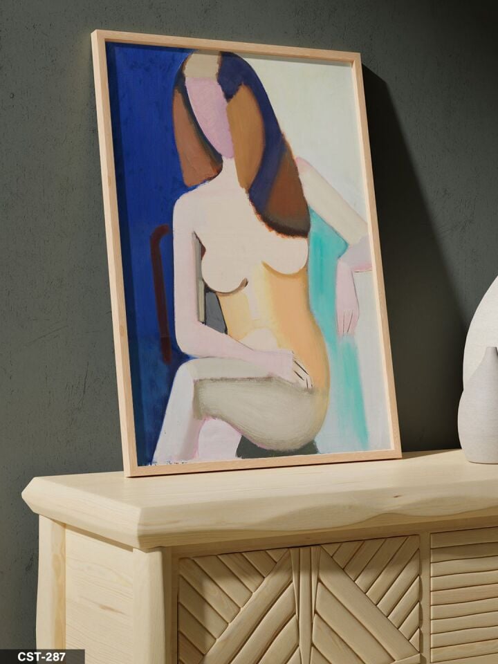 Soyut Kadın Model Tek Parça Ahşap Çerçeveli Tablo Naturel - 50 x 70 CM