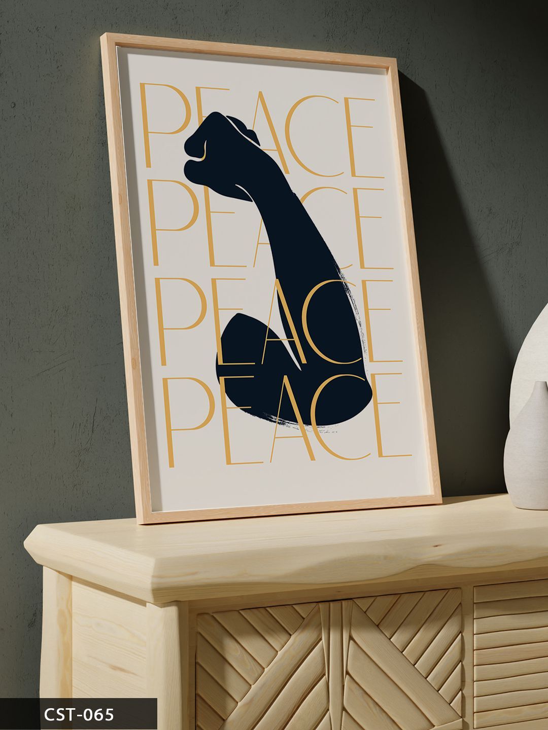 Peace Tek Parça Ahşap Çerçeveli Tablo Naturel - 20 x 30 CM