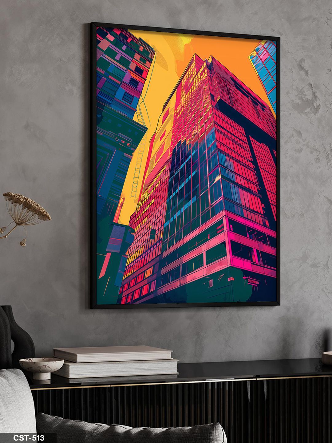 Neon Bina Tek Parça Ahşap Çerçeveli Tablo Siyah - 40 x 60 CM