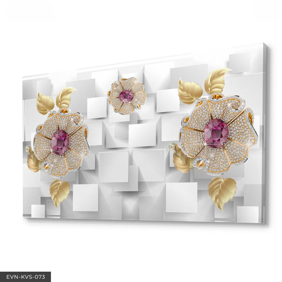 Pembe Yakutlu Çiçek Tek Parça Kanvas Canvas Tablo Tablo