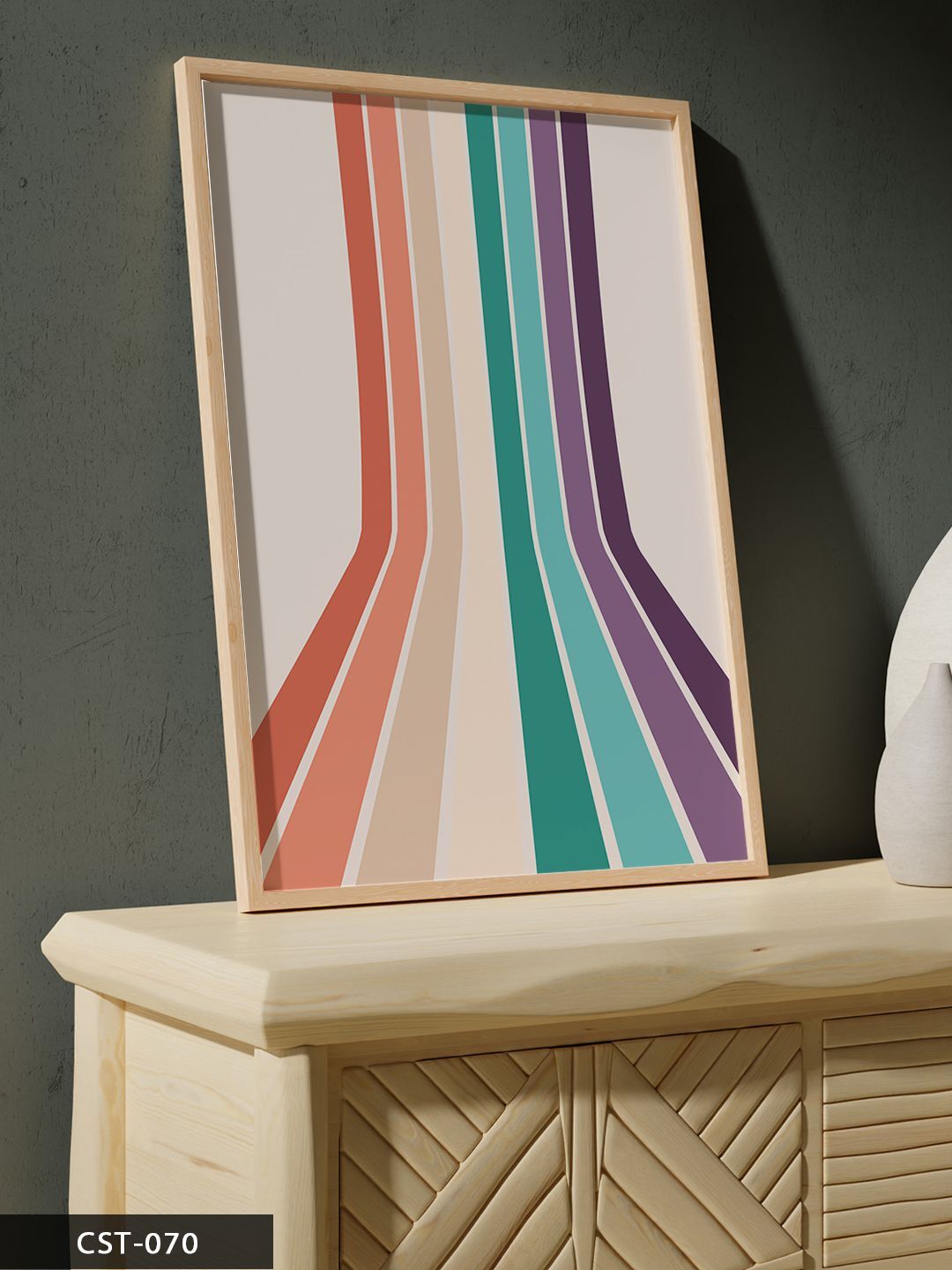 Renkli Çizgiler Tek Parça Ahşap Çerçeveli Tablo Naturel - 20 x 30 CM
