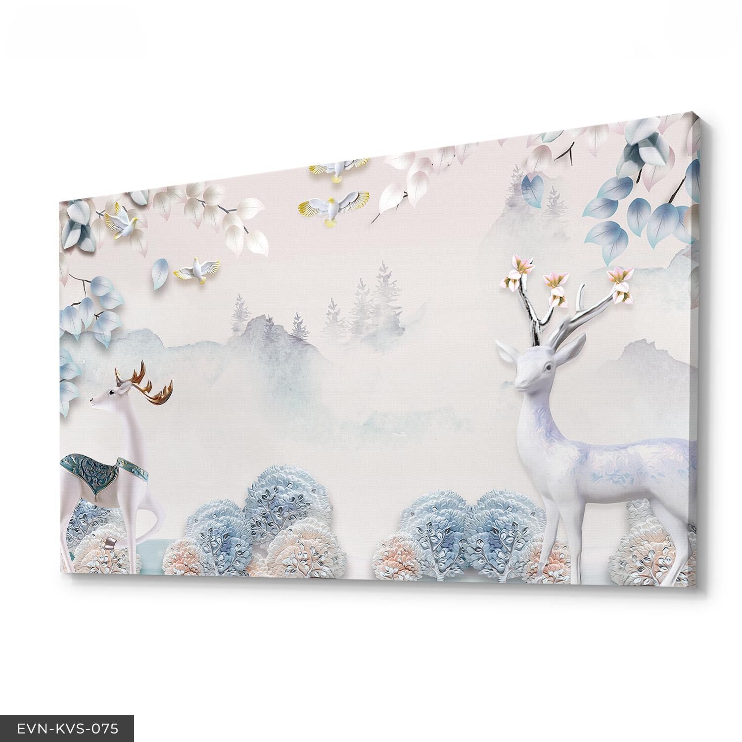 Altın Boynuzlu Geyik Tek Parça Kanvas Canvas Tablo Tablo 40 x 30 CM - Çok Renkli