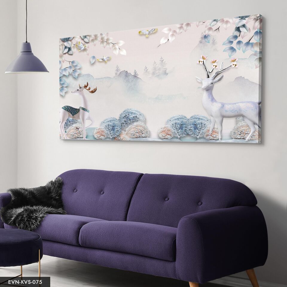 Altın Boynuzlu Geyik Tek Parça Kanvas Canvas Tablo Tablo 40 x 30 CM - Çok Renkli