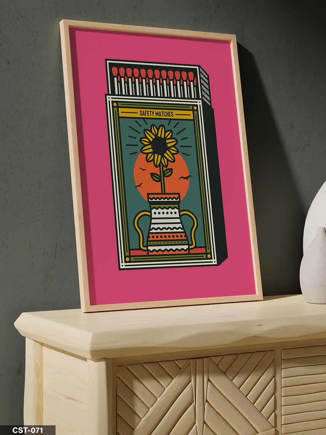 Renkli Portre Desenli Safety Matches Tek Parça Ahşap Çerçeveli Tablo Naturel - 20 x 30 CM