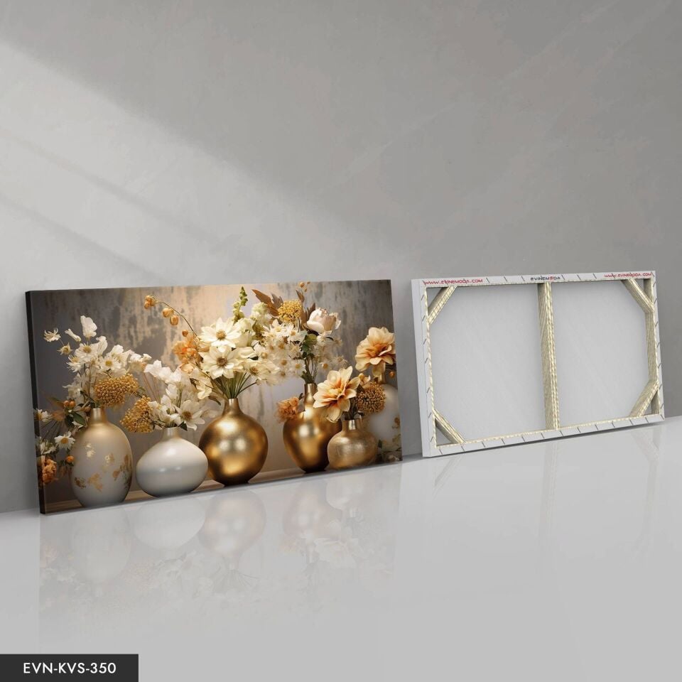 Gold Vazoda Çiçekler Tek Parça Kanvas - Canvas Tablo | WEB'E ÖZEL FİYAT