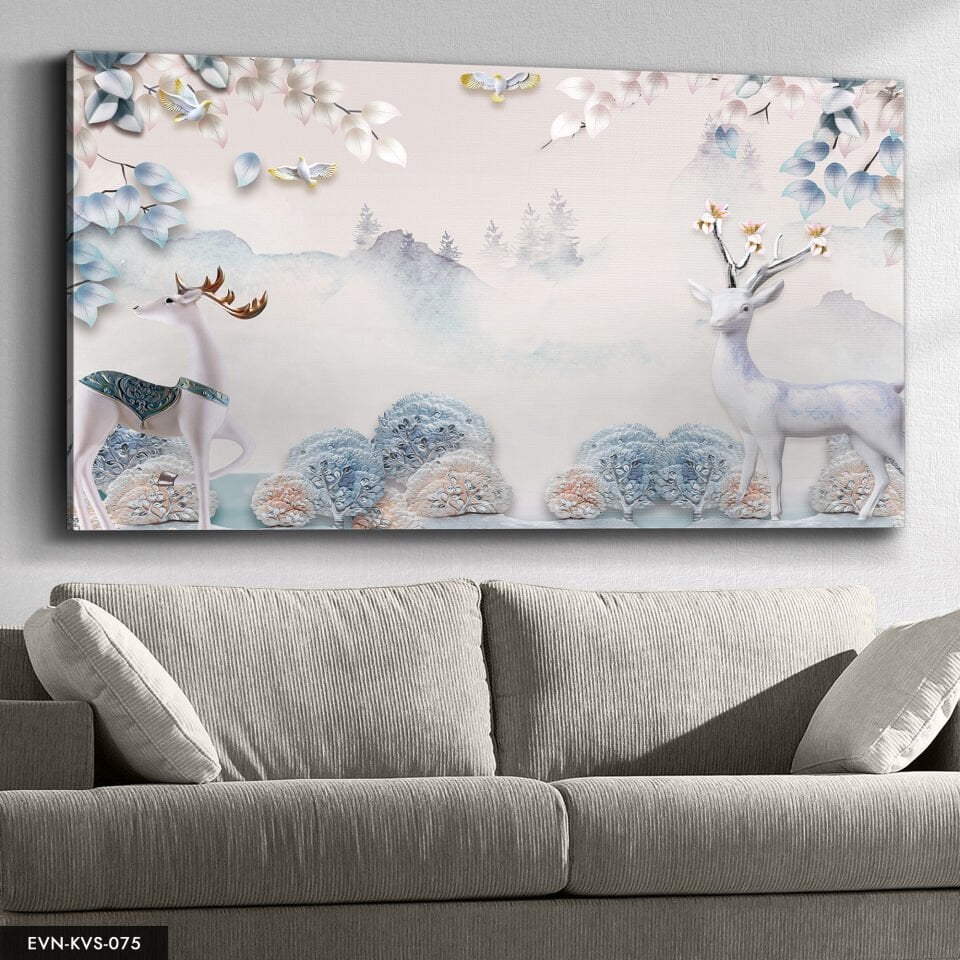 Altın Boynuzlu Geyik Tek Parça Kanvas Canvas Tablo Tablo