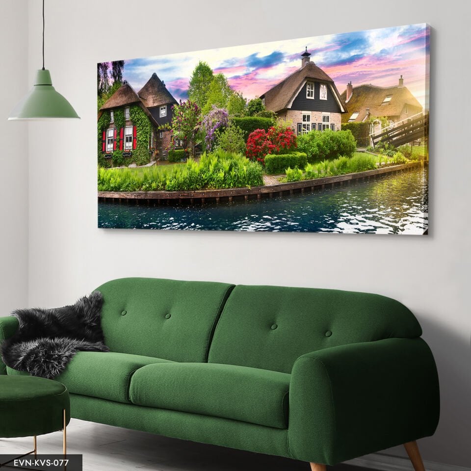 Doğa Ve Evler Tek Parça Kanvas Canvas Tablo Tablo