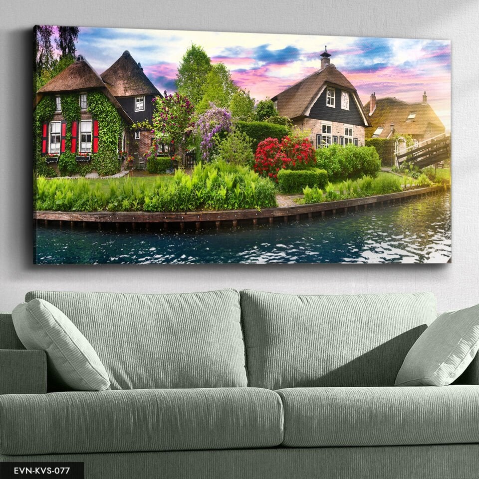Doğa Ve Evler Tek Parça Kanvas Canvas Tablo Tablo