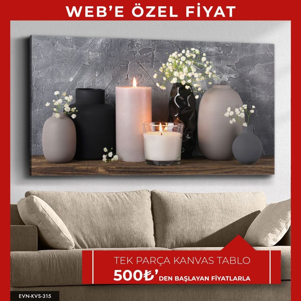 Mum Vazo Çiçekler Tek Parça Kanvas - Canvas Tablo | WEB'E ÖZEL FİYAT