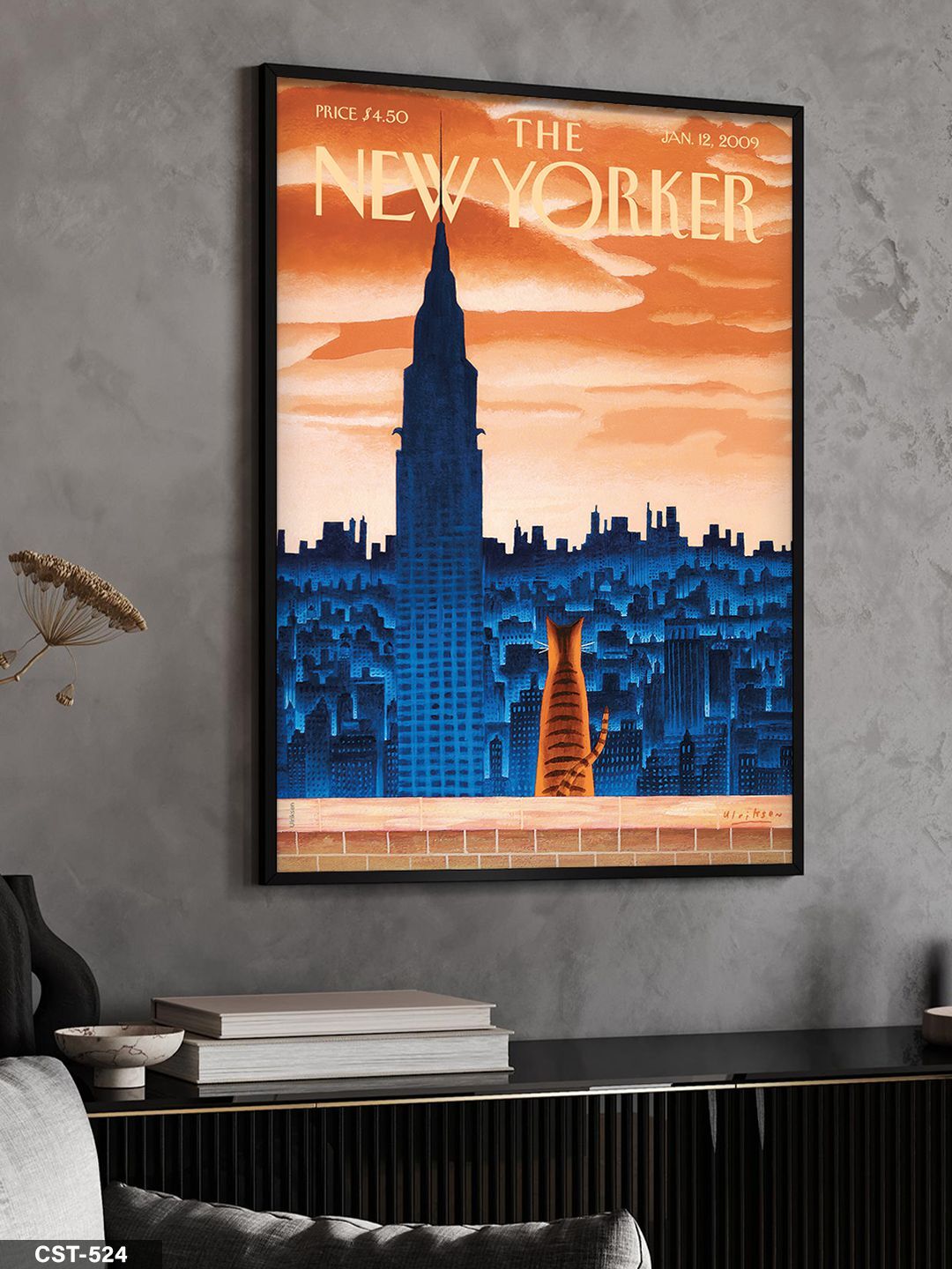 The New Yorker Poster Kedi Tek Parça Ahşap Çerçeveli Tablo Siyah - 40 x 60 CM