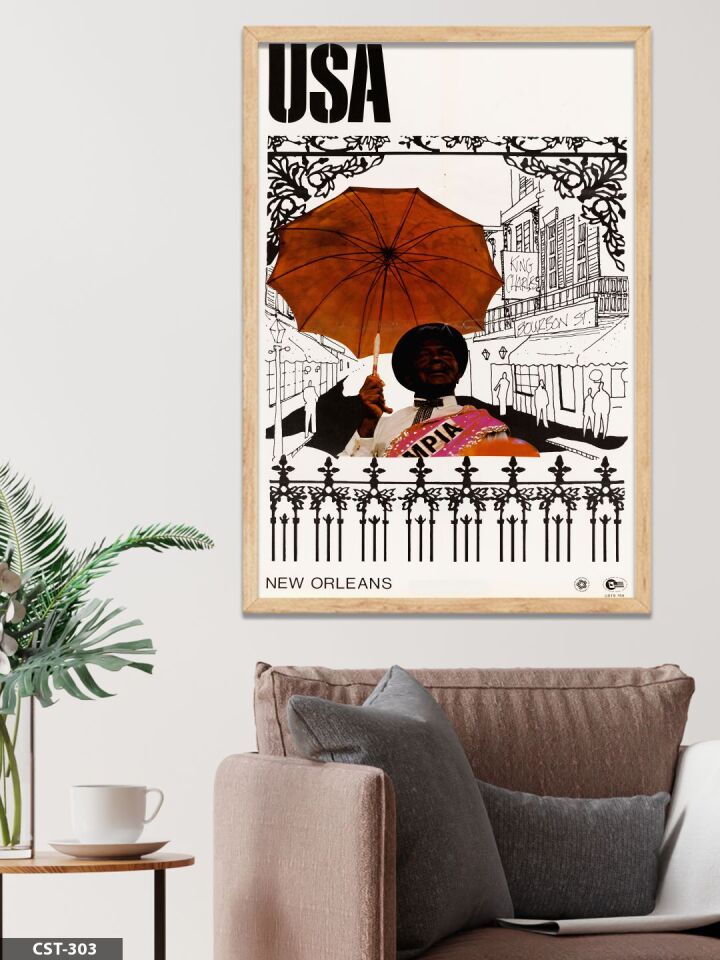 New Orleans Tek Parça Ahşap Çerçeveli Tablo Naturel - 50 x 70 CM