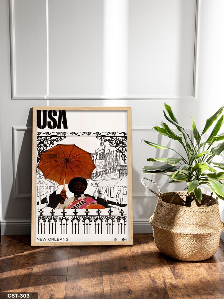 New Orleans Tek Parça Ahşap Çerçeveli Tablo Naturel - 50 x 70 CM