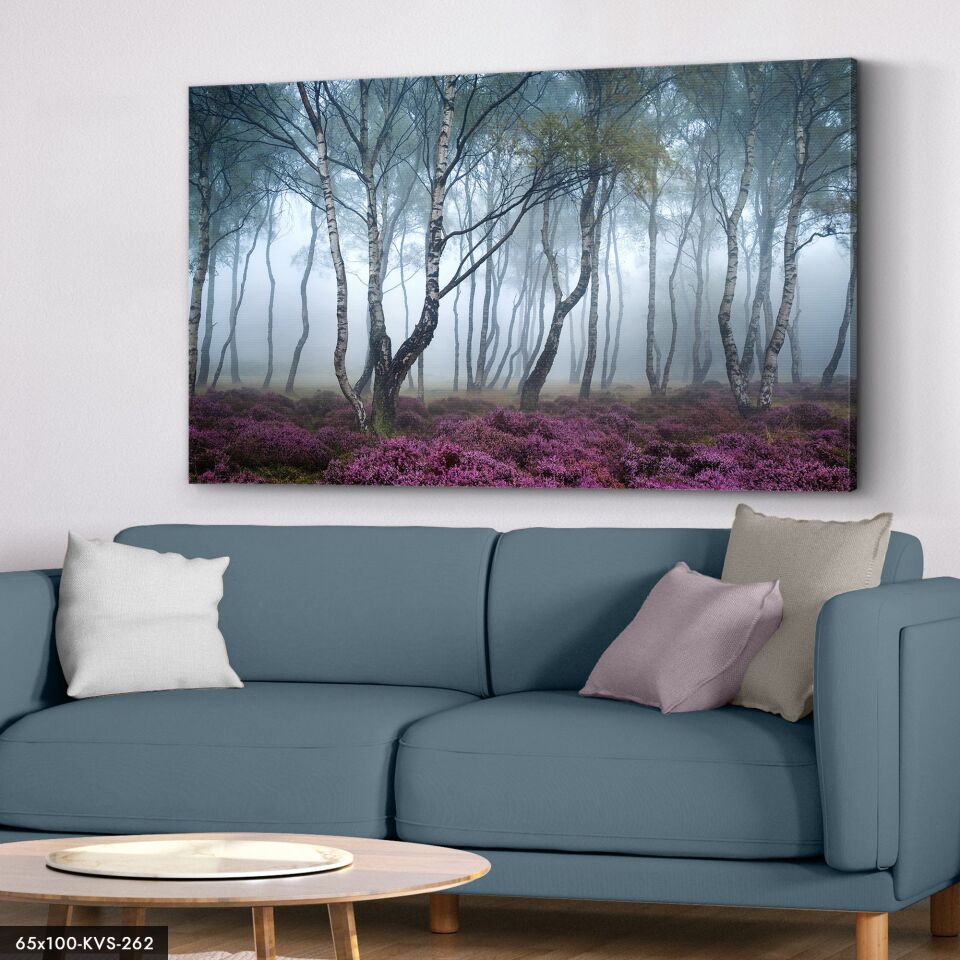 Mor Çiçekli Orman Kanvas - Canvas Tablo 40 x 30 CM - Çok Renkli