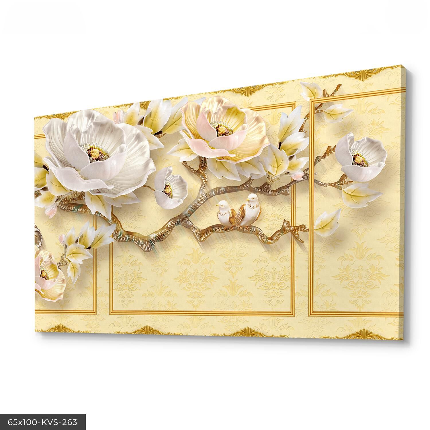 Gold Çiçekler Kanvas - Canvas Tablo 40 x 30 CM - Çok Renkli