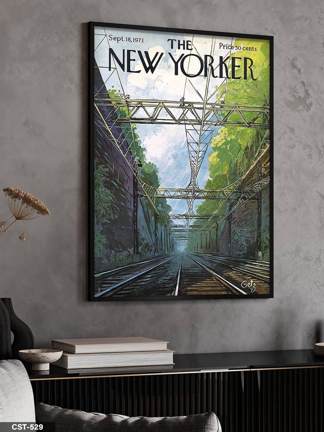 The New Yorker Poster Tren Yolu Tek Parça Ahşap Çerçeveli Tablo Siyah - 40 x 60 CM