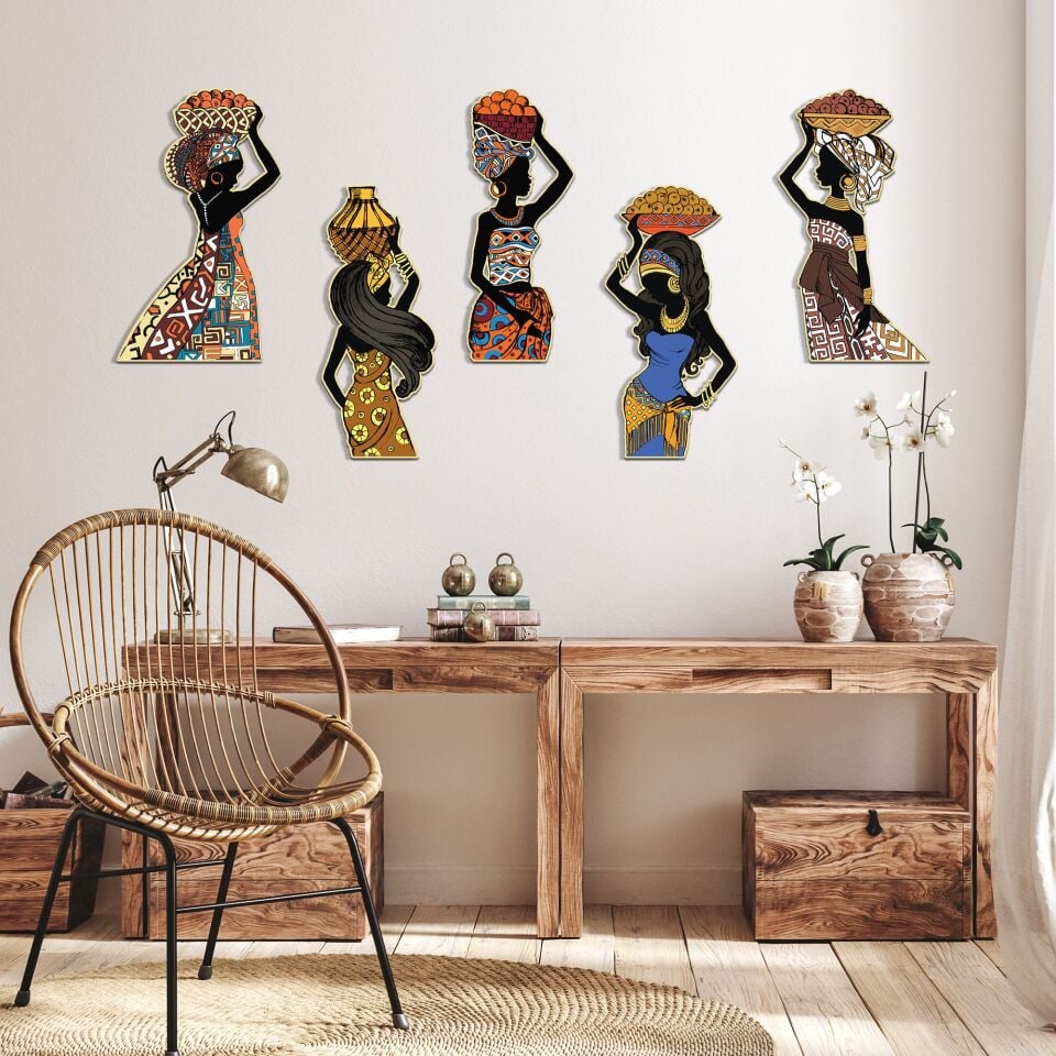 Afrikalı Kadınlar Etnik 5 Parça Duvar Dekorasyon Ürünü | WEB'E ÖZEL FİYAT