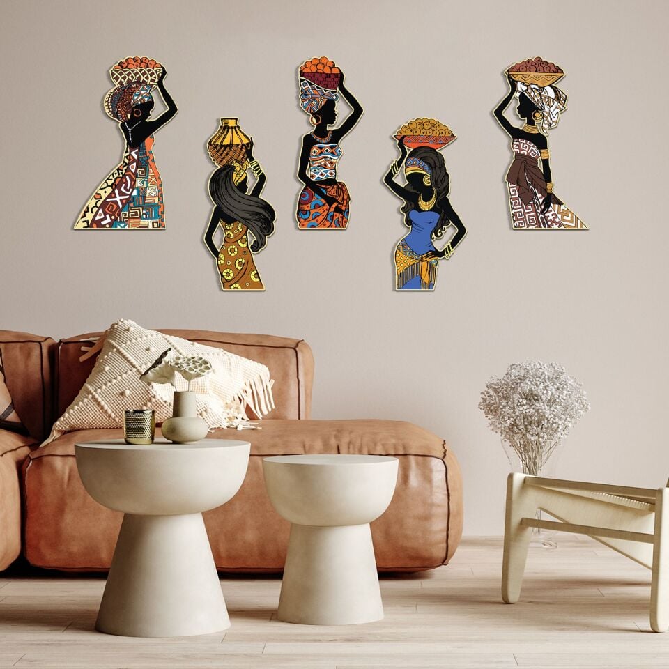 Afrikalı Kadınlar Etnik 5 Parça Duvar Dekorasyon Ürünü | WEB'E ÖZEL FİYAT