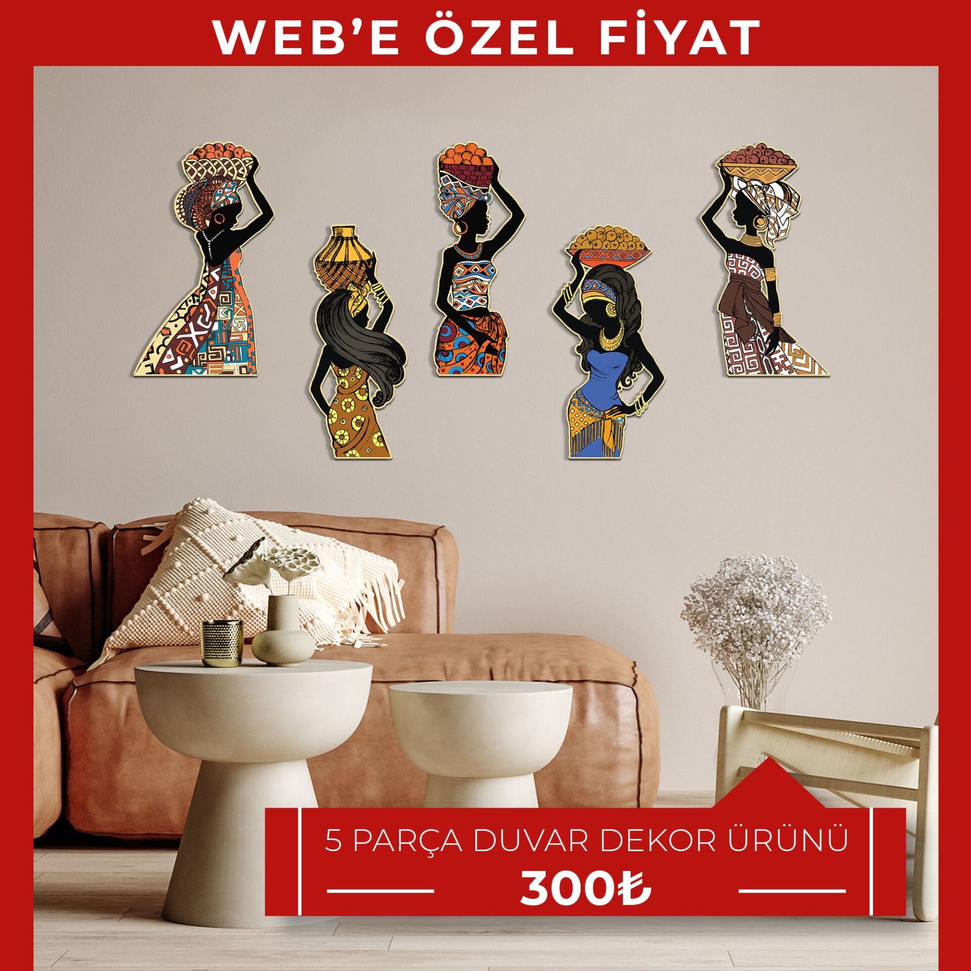 Afrikalı Kadınlar Etnik 5 Parça Duvar Dekorasyon Ürünü | WEB'E ÖZEL FİYAT