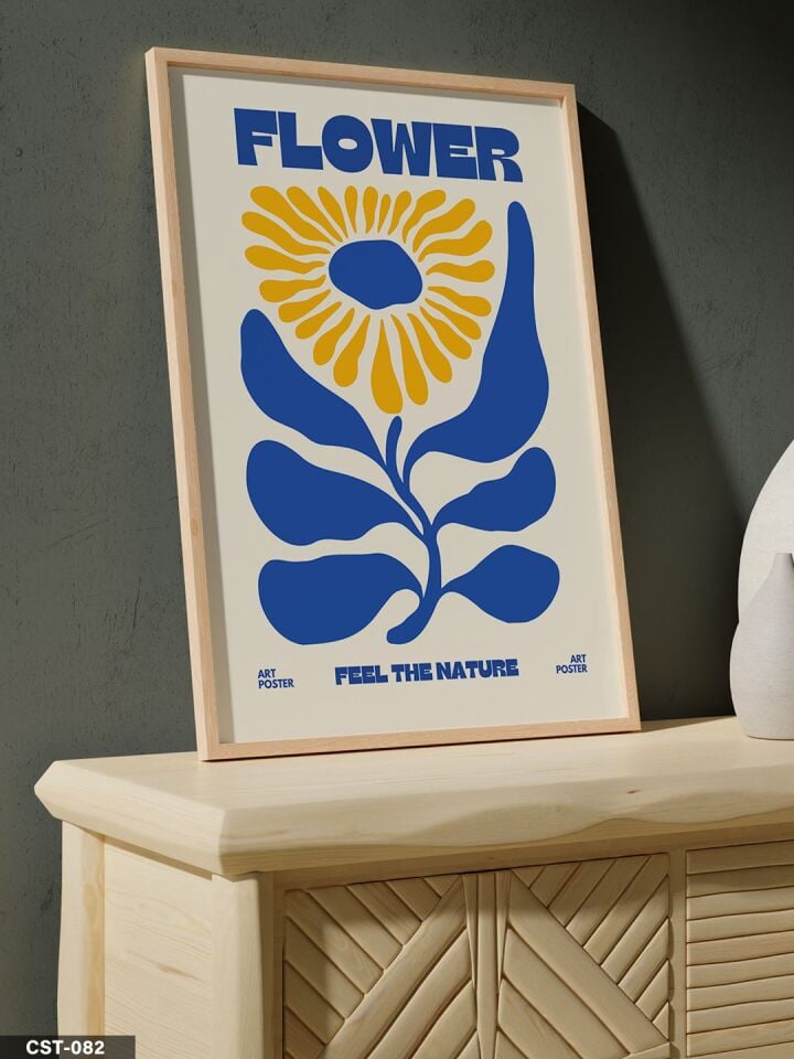 Sarı Çiçekli Flower Yazılı Tek Parça Ahşap Çerçeveli Tablo Naturel - 20 x 30 CM