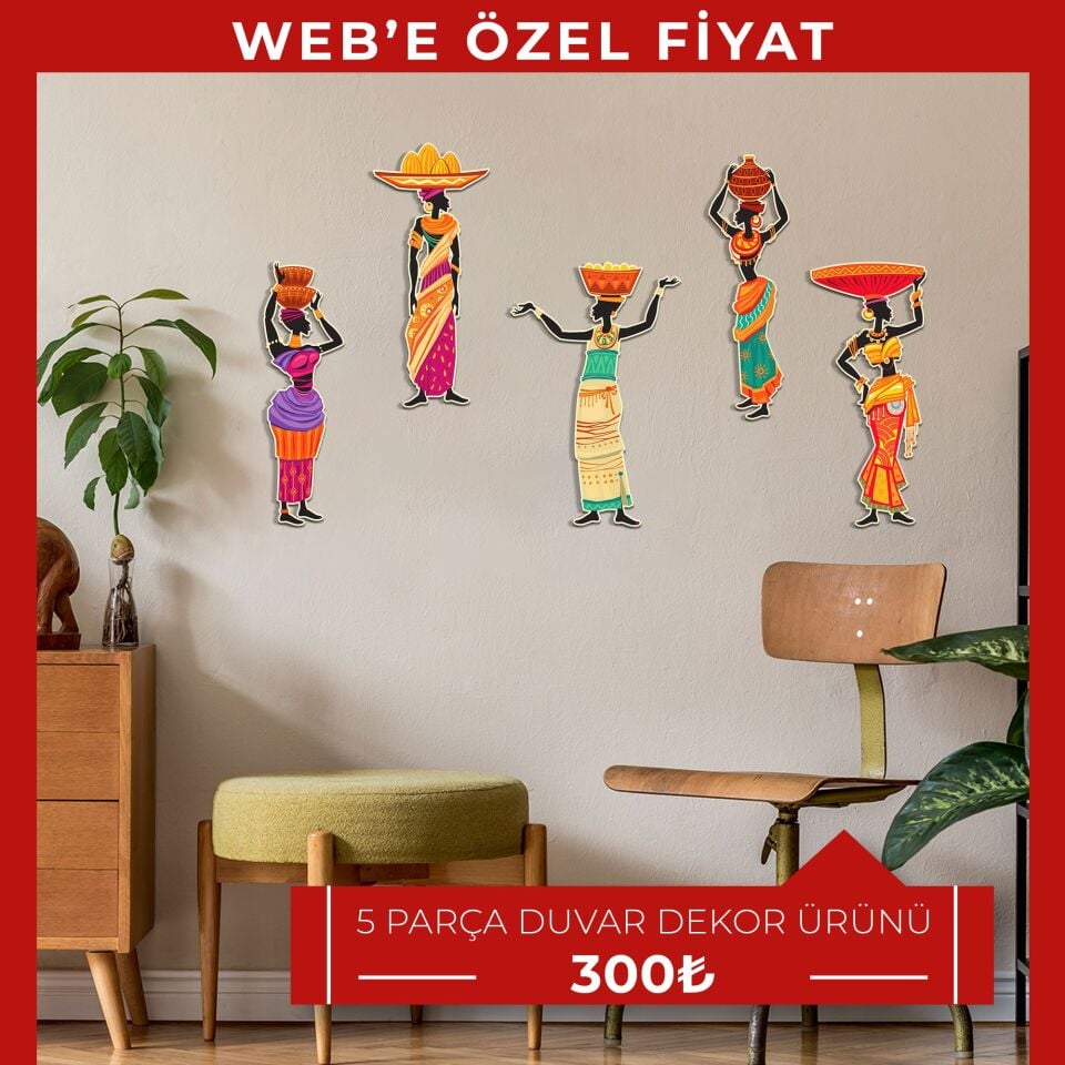Afrikalı Kadınlar Etnik 5 Parça Duvar Dekorasyon Ürünü | WEB'E ÖZEL FİYAT