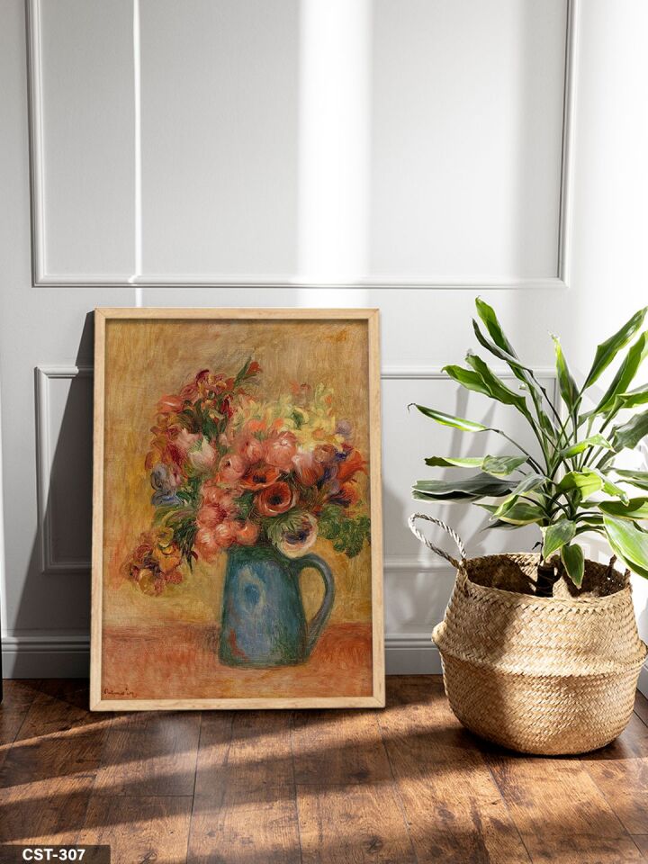 Pierre Auguste Renoir Vazoda Çiçekler Tek Parça Ahşap Çerçeveli Tablo Naturel - 50 x 70 CM