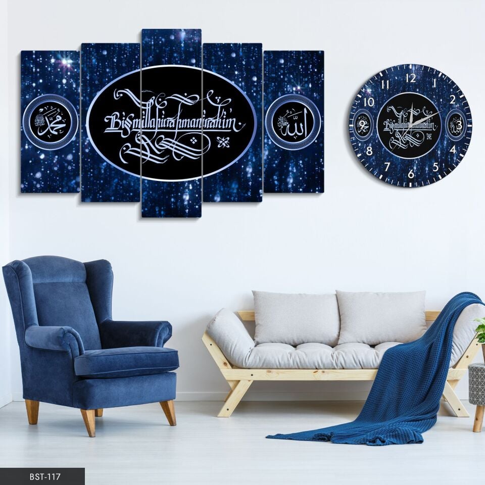 Mavi Besmele Tablo Saat Set | WEB'E ÖZEL FİYAT
