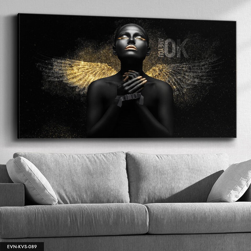 Siyahi Melek Kadın Tek Parça Kanvas Canvas Tablo Tablo