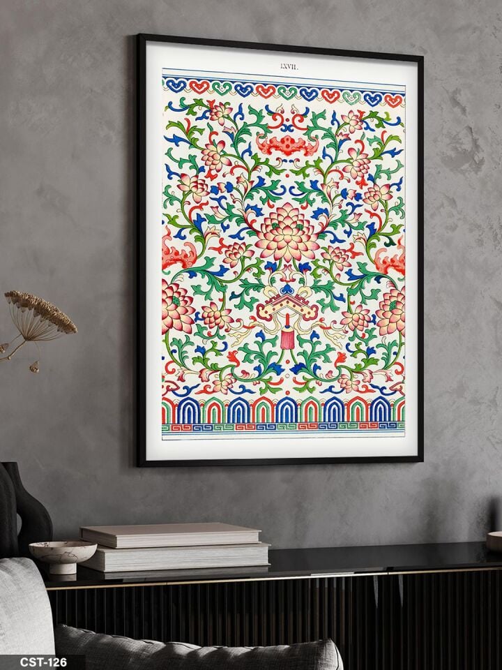 Küçük Renkli Çiçek Desen Tek Parça Ahşap Çerçeveli Tablo Siyah - 30 x 40 CM