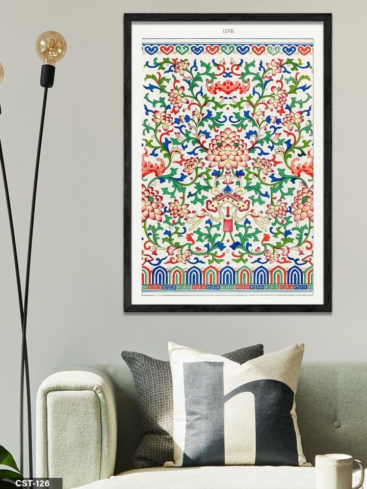 Küçük Renkli Çiçek Desen Tek Parça Ahşap Çerçeveli Tablo Siyah - 30 x 40 CM