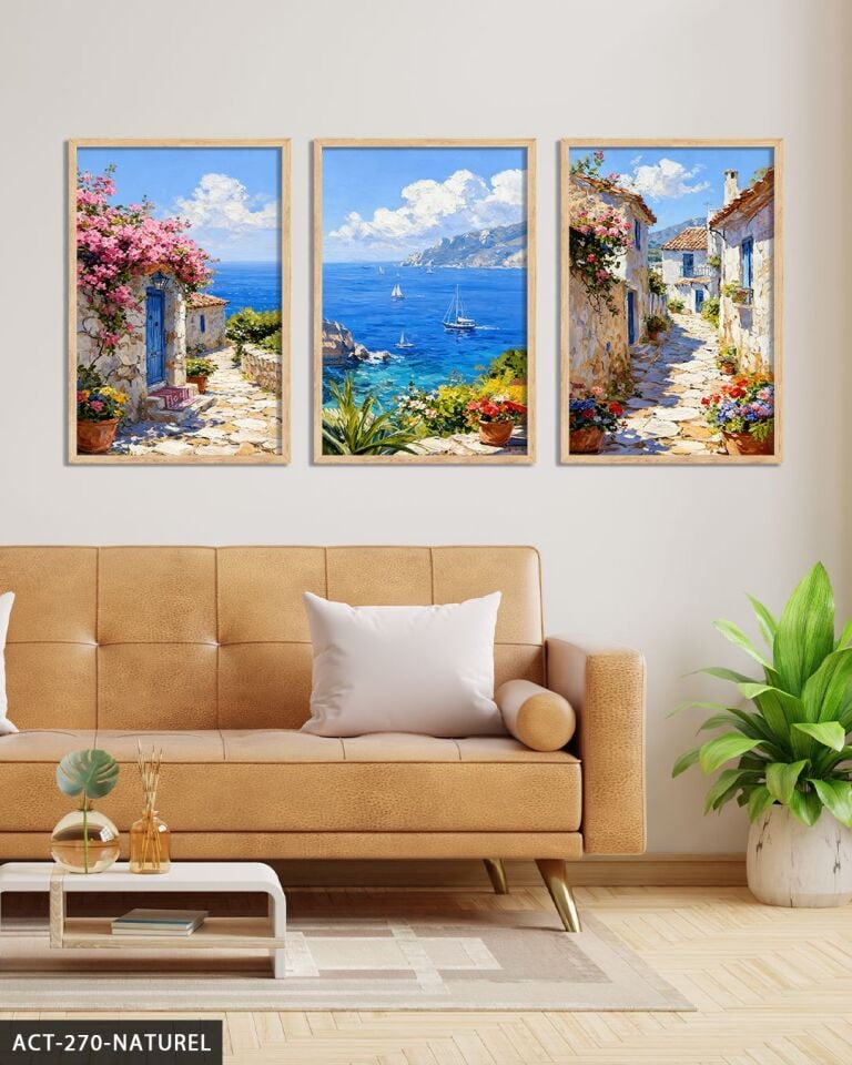 Deniz Manzarası 3 Parça Ahşap Çerçeveli Tablo ACT Naturel - 20 x 30 CM
