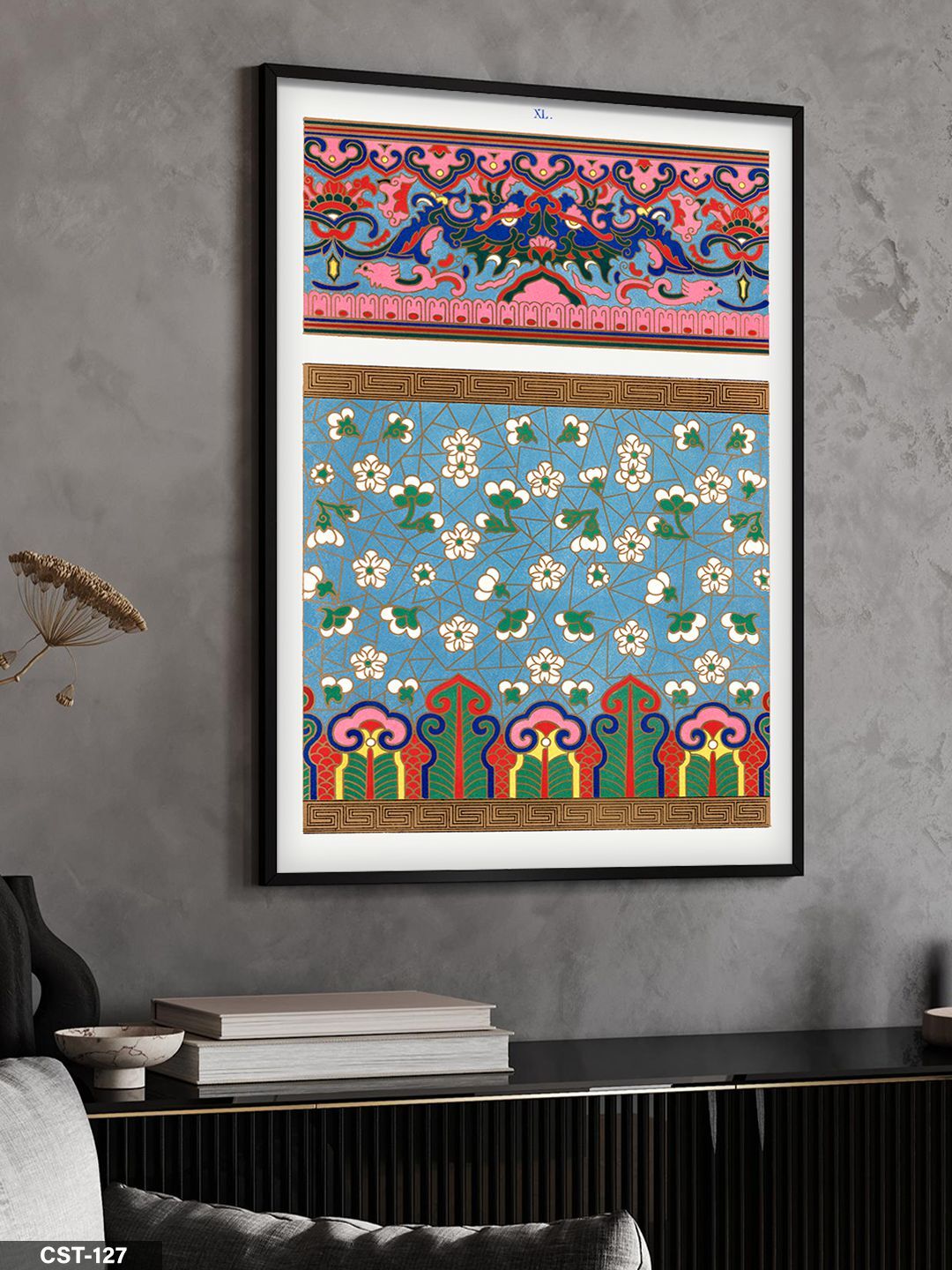 Renkli Geometrik Desen Tek Parça Ahşap Çerçeveli Tablo Siyah - 30 x 40 CM