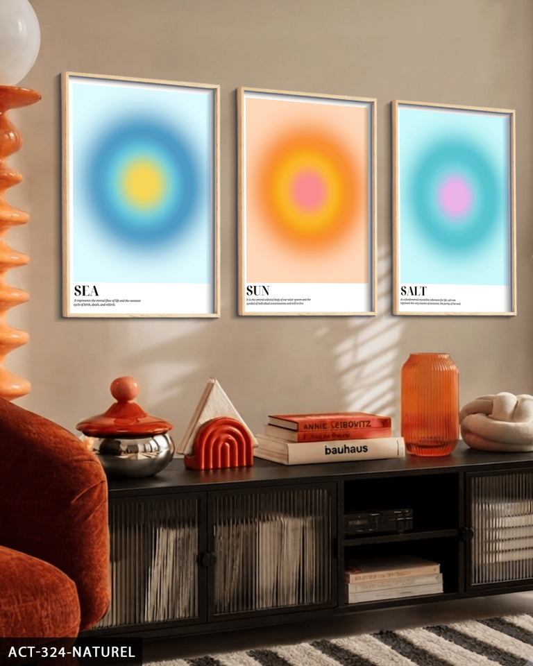 Aura Sea Sun Salt 3 Parça Ahşap Çerçeveli Tablo ACT Naturel - 40 x 60 CM