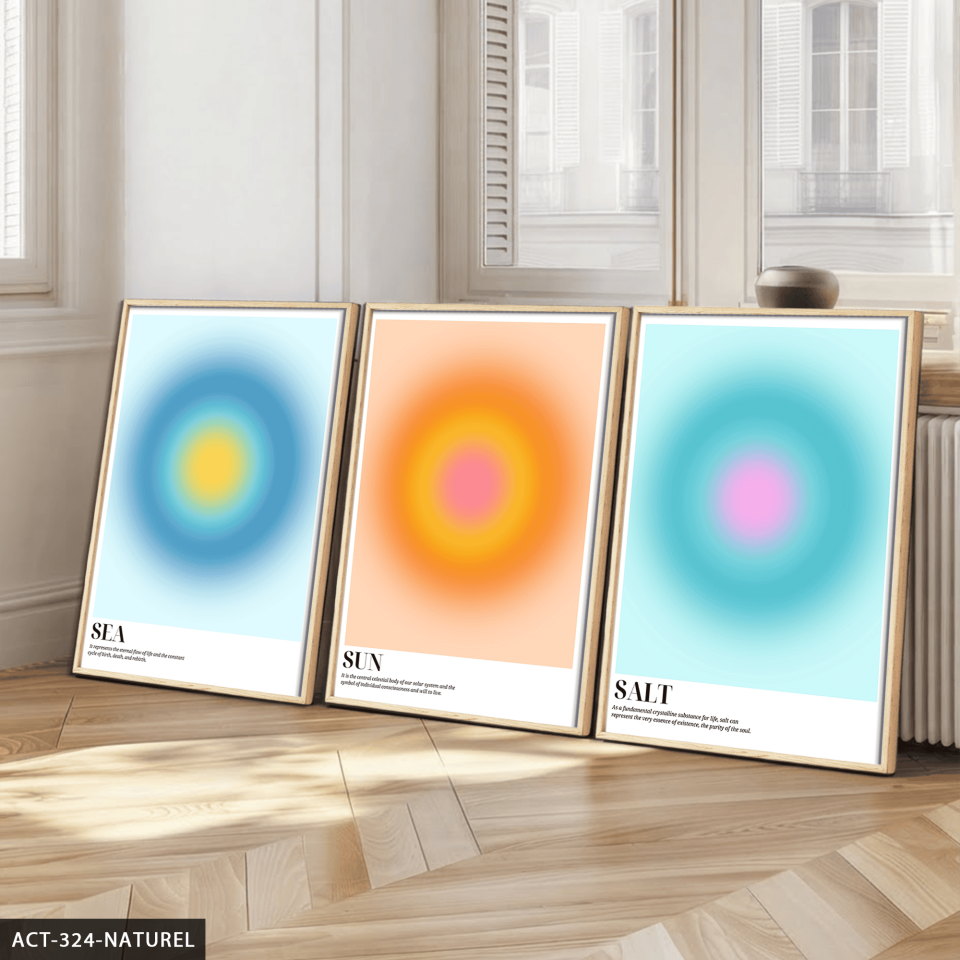 Aura Sea Sun Salt 3 Parça Ahşap Çerçeveli Tablo ACT Naturel - 40 x 60 CM