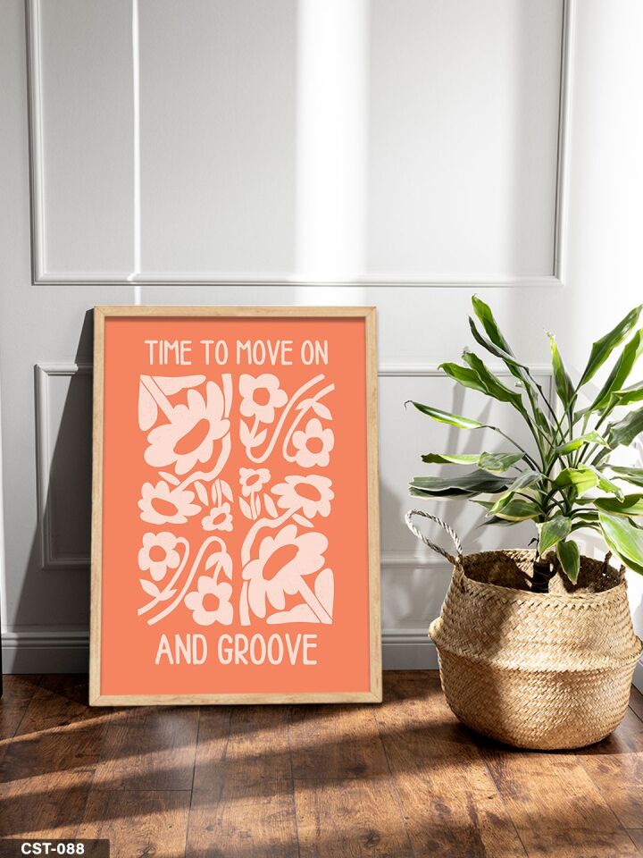 Turuncu Yaprak Desen And Groove Yazılı Tek Parça Ahşap Çerçeveli Tablo Naturel - 20 x 30 CM