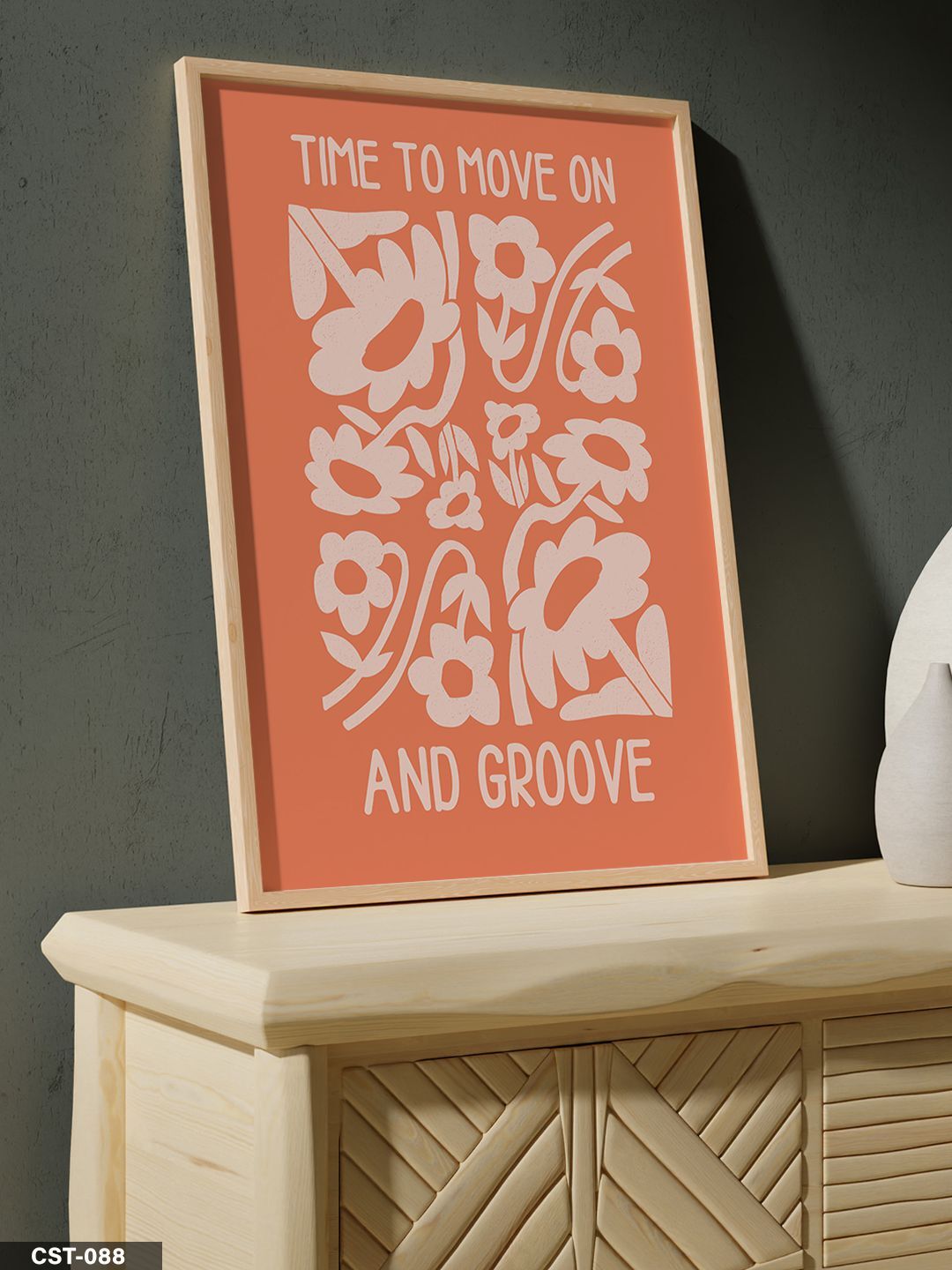 Turuncu Yaprak Desen And Groove Yazılı Tek Parça Ahşap Çerçeveli Tablo Naturel - 20 x 30 CM