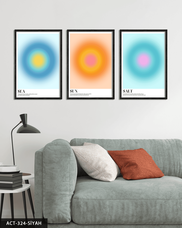 Aura Sea Sun Salt 3 Parça Ahşap Çerçeveli Tablo ACT Siyah - 40 x 60 CM